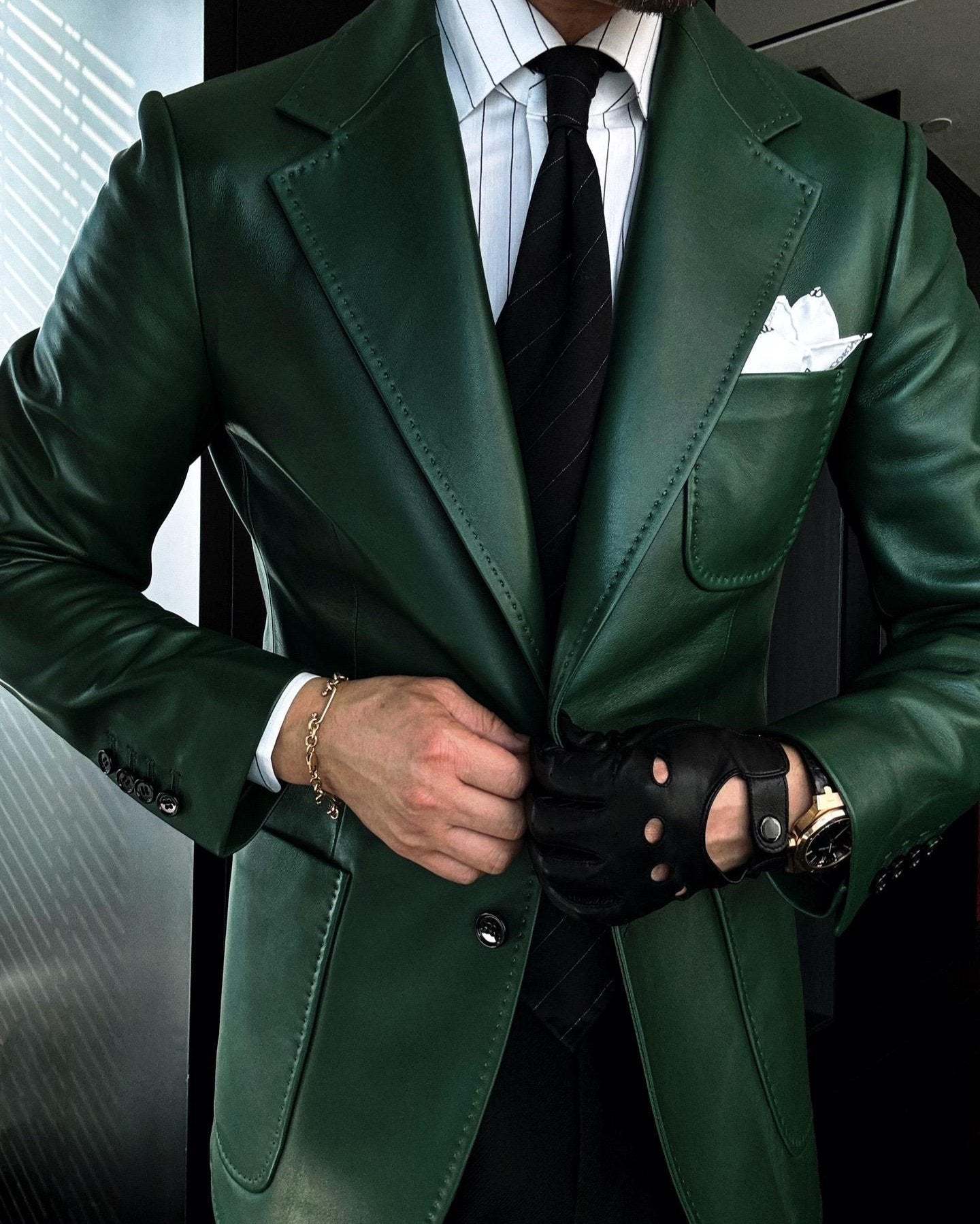 Classic Men's Leather Blazer Coat-VibeCloset