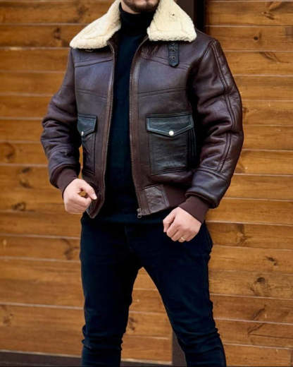 Distressed Leather Jacket With Plush Lapels-VibeCloset