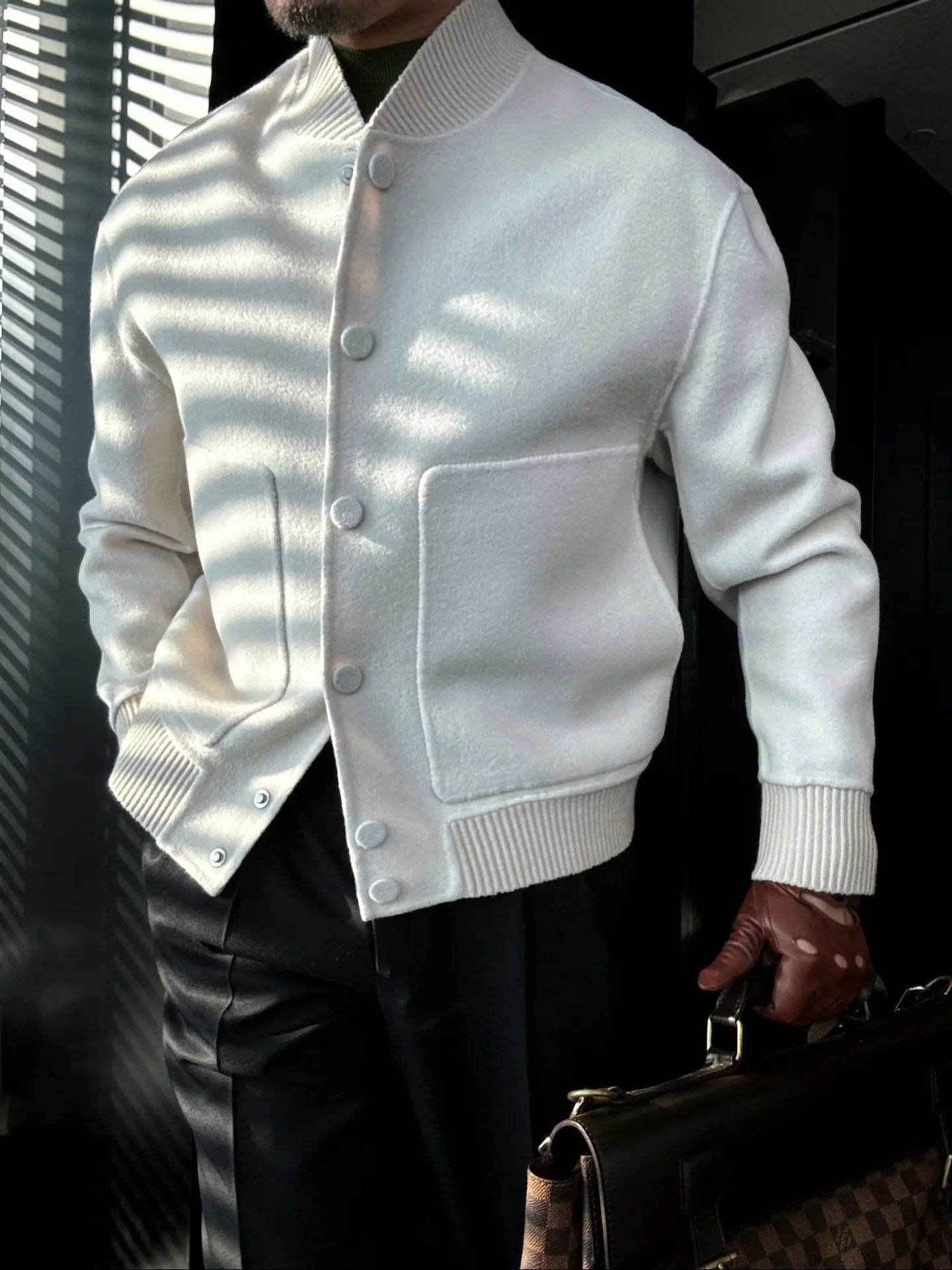 Men's Autumn & Winter Stand-Up Baseball Collar Solid Color Warm Jacket-VibeCloset