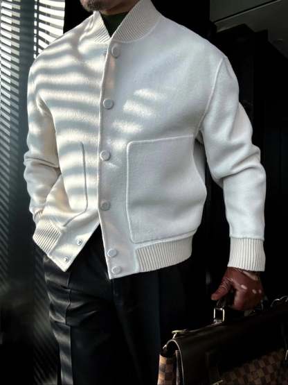 Men's Autumn & Winter Stand-Up Baseball Collar Solid Color Warm Jacket-VibeCloset