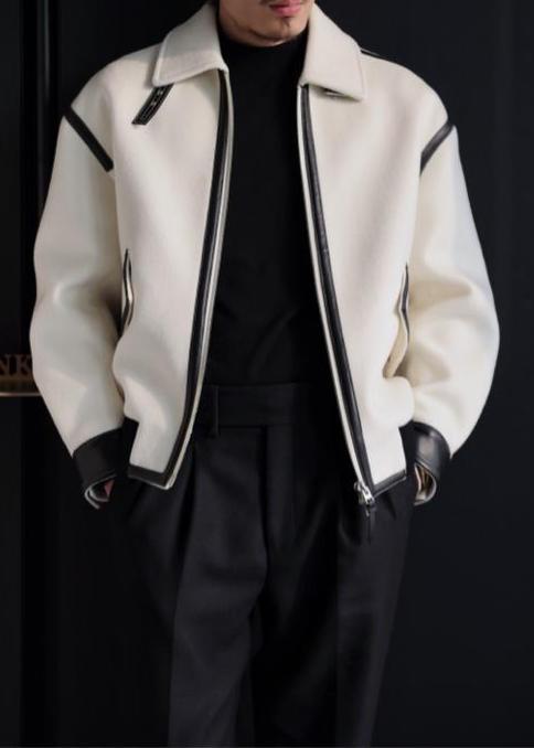Leather-Trimmed Lapel Cashmere-Blend Jacket-VibeCloset