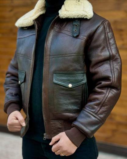 Distressed Leather Jacket With Plush Lapels-VibeCloset