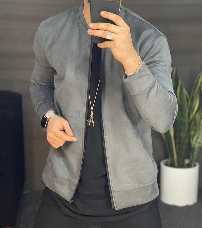 New Men's Casual Suede Lightweight Sweatshirt Jacket-VibeCloset