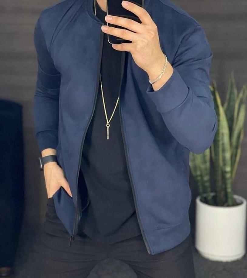 New Men's Casual Suede Lightweight Sweatshirt Jacket-VibeCloset