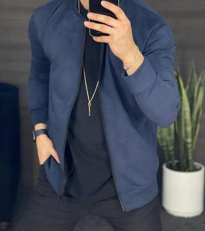 New Men's Casual Suede Lightweight Sweatshirt Jacket-VibeCloset