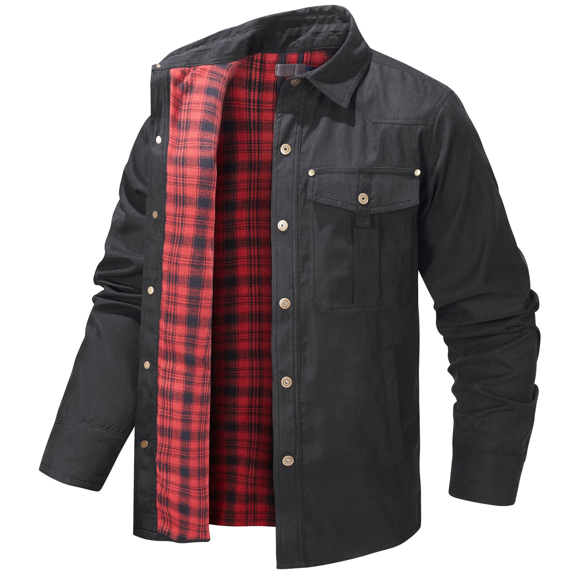 Men's Lapel Plaid Flannel Vintage Casual Outer Jacket-VibeCloset