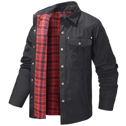 Men's Lapel Plaid Flannel Vintage Casual Outer Jacket-VibeCloset