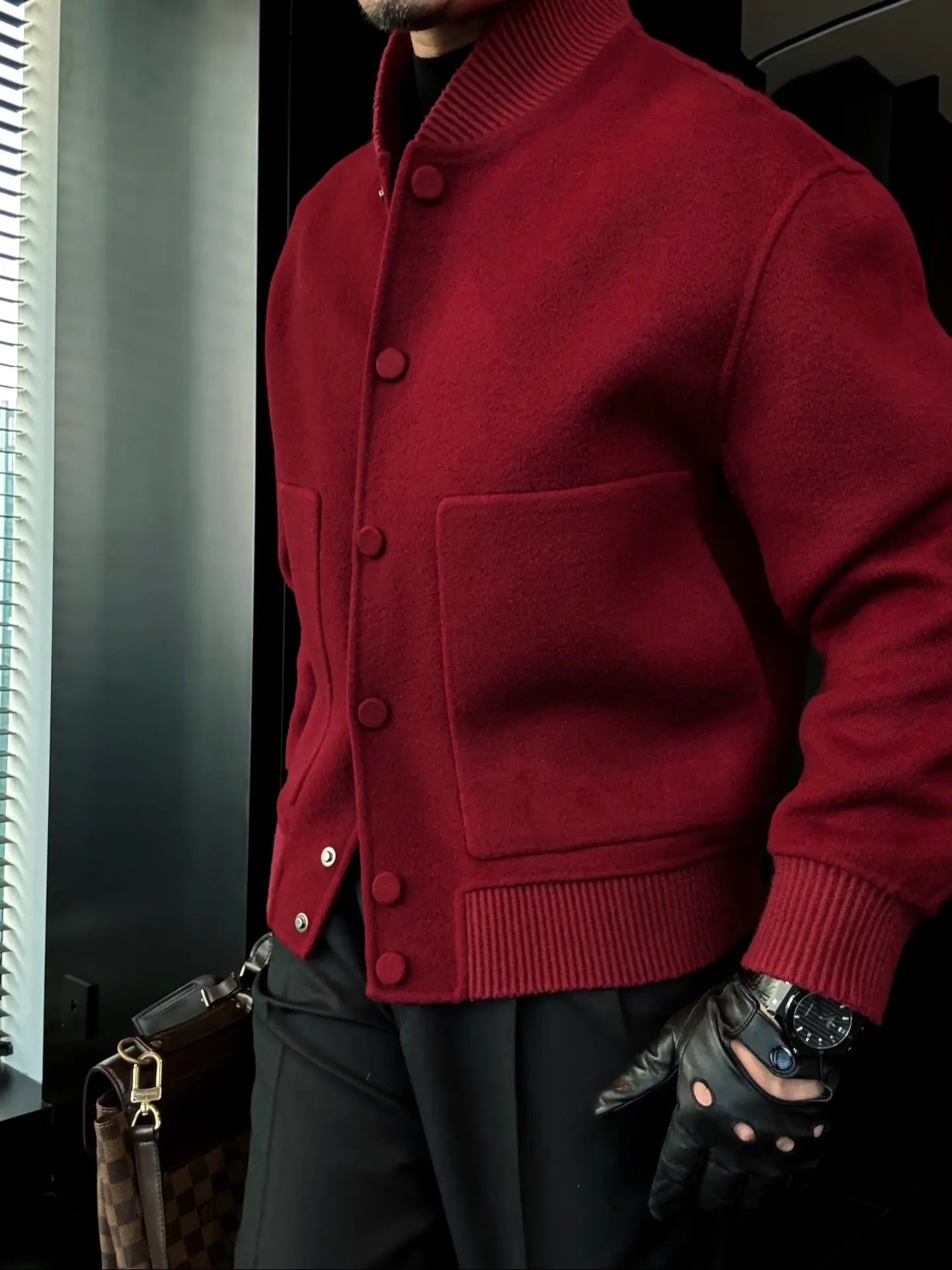 Men's Autumn & Winter Stand-Up Baseball Collar Solid Color Warm Jacket-VibeCloset