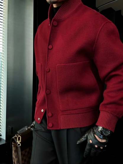 Men's Autumn & Winter Stand-Up Baseball Collar Solid Color Warm Jacket-VibeCloset