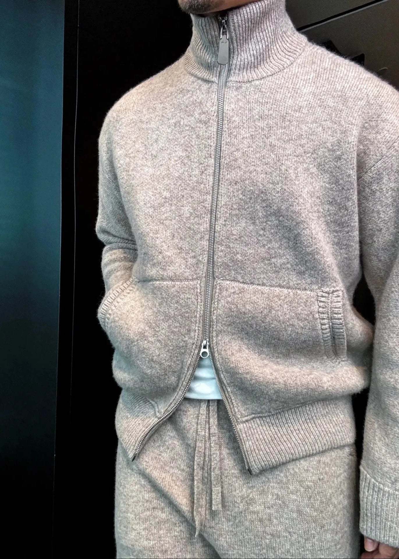 Men's Turtleneck Knitted Cardigan Casual Suit-VibeCloset