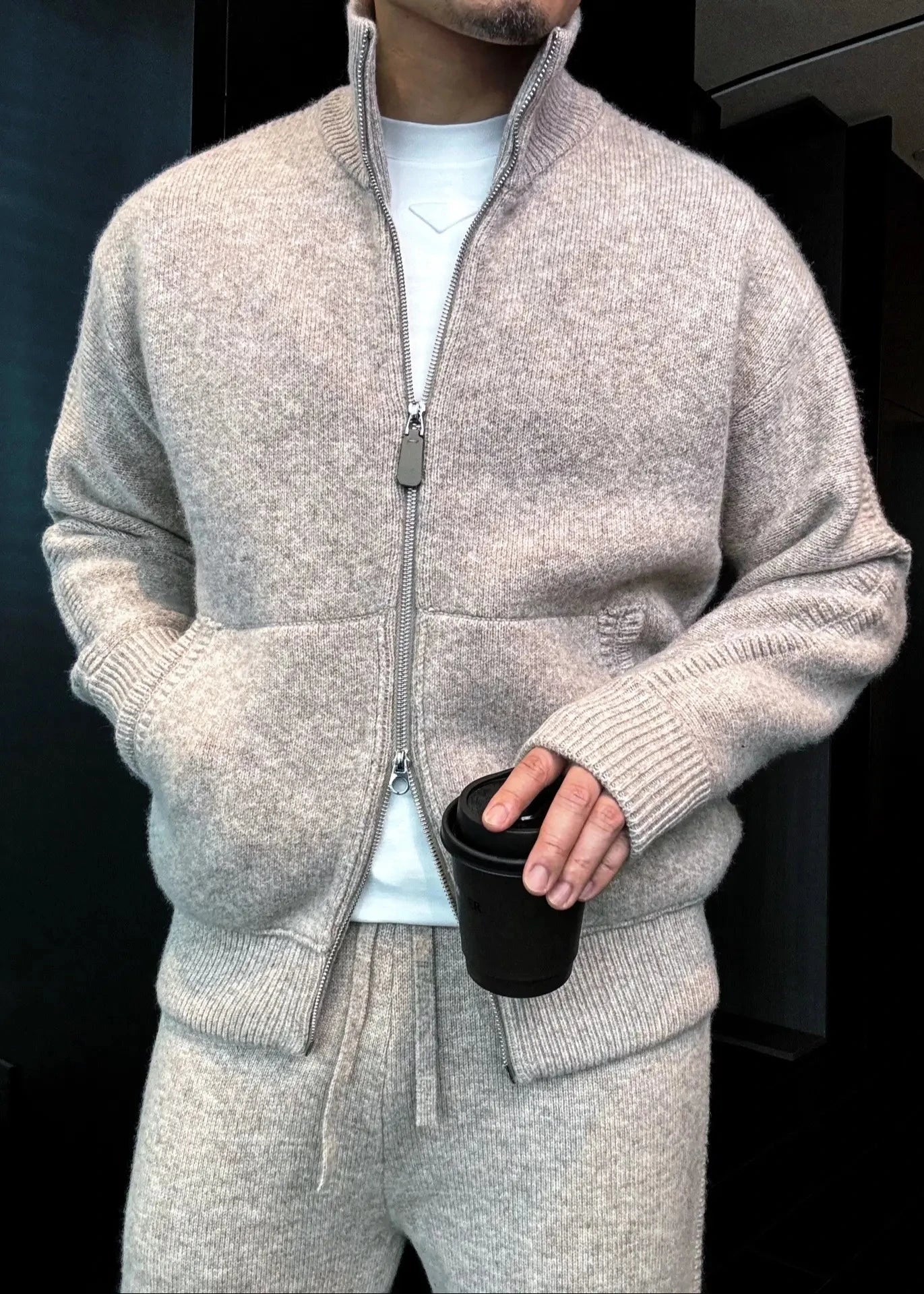 Men's Turtleneck Knitted Cardigan Casual Suit-VibeCloset