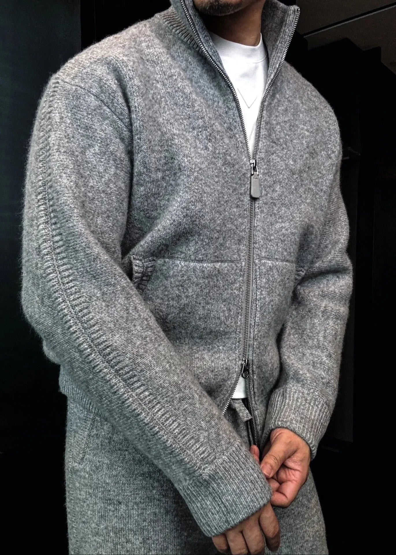 Men's Turtleneck Knitted Cardigan Casual Suit-VibeCloset