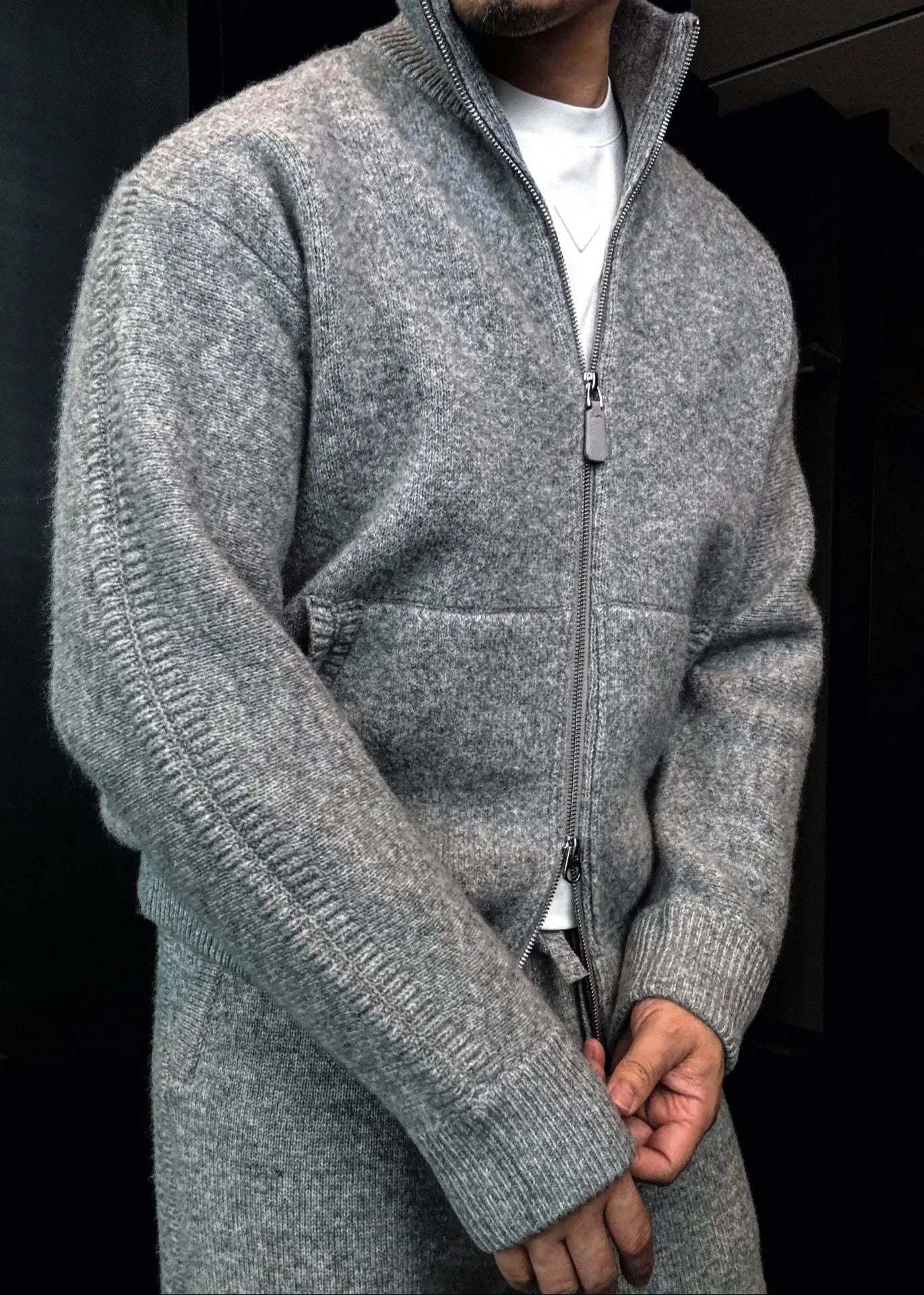 Men's Turtleneck Knitted Cardigan Casual Suit-VibeCloset