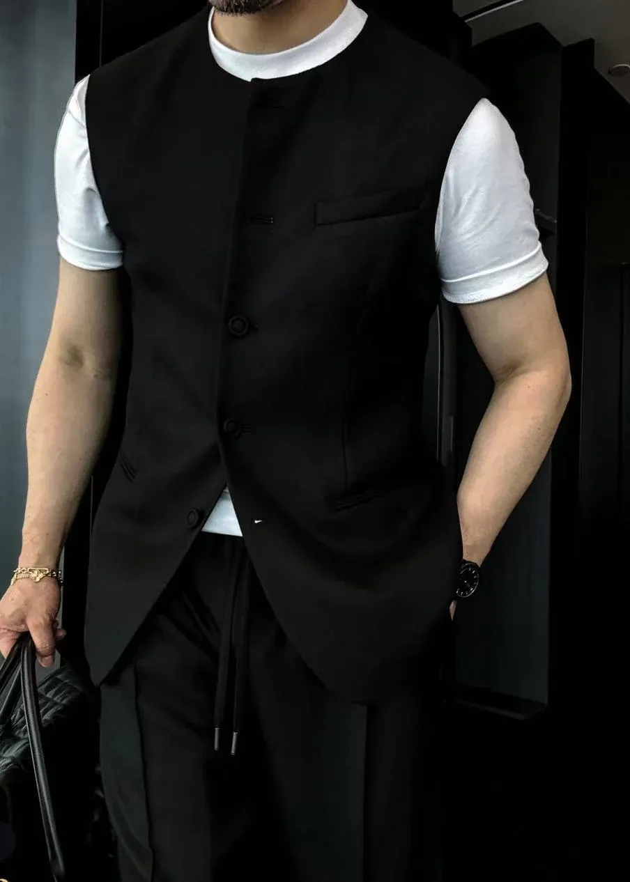 🔥50% off-Crew neck sleeveless wool twill jacket