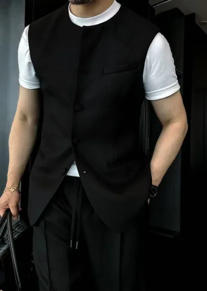 🔥50% off-Crew neck sleeveless wool twill jacket