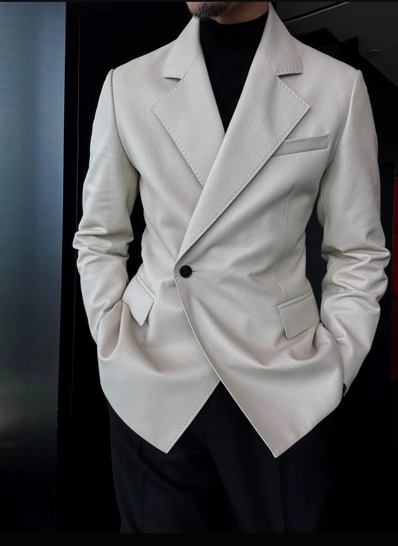 🔥50% off-Single-breasted lapel sheepskin leather suit jacket