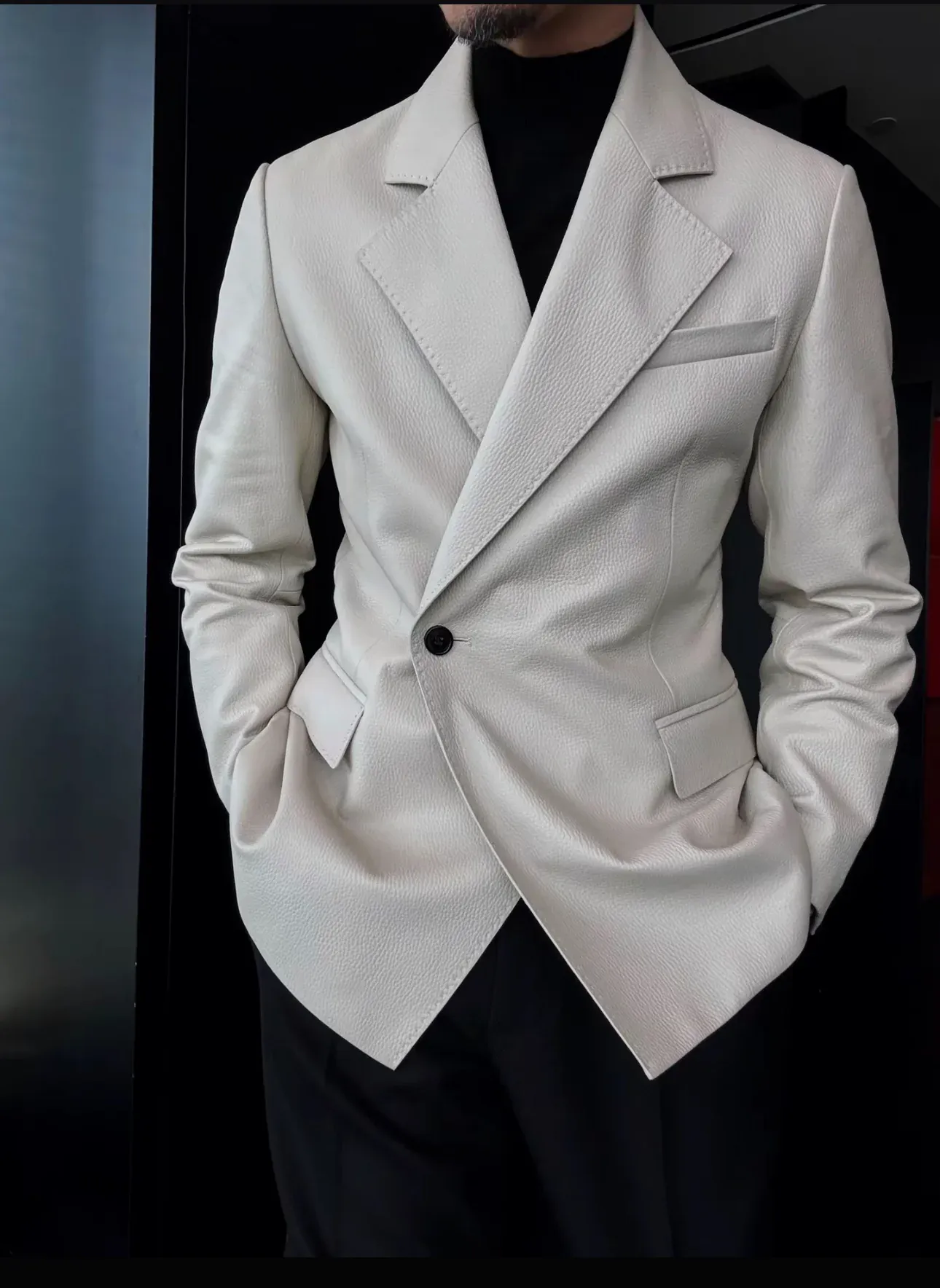 🔥50% off-Single-breasted lapel sheepskin leather suit jacket