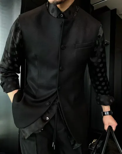 🔥50% off-Crew neck sleeveless wool twill jacket