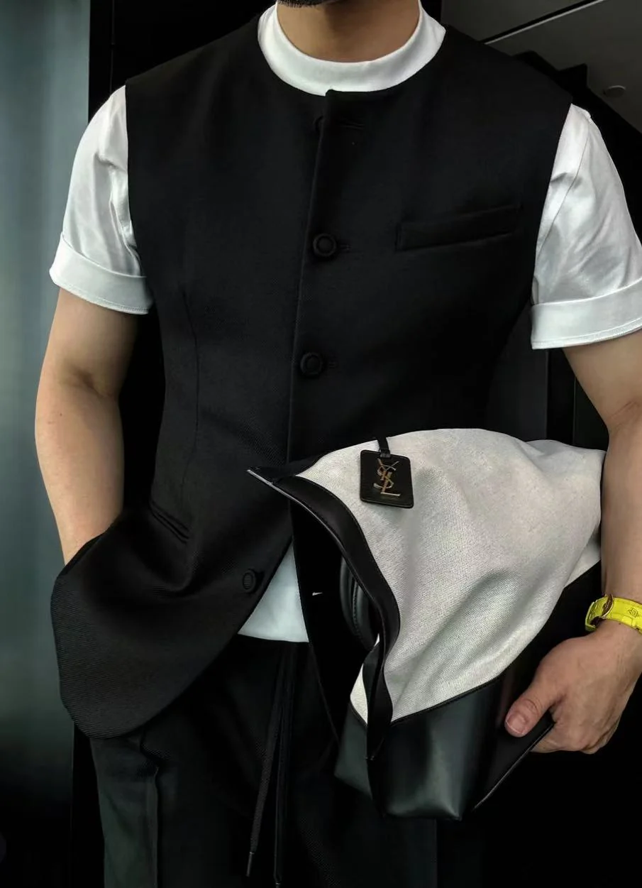 🔥50% off-Crew neck sleeveless wool twill jacket