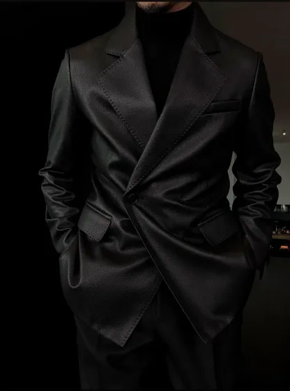 🔥50% off-Single-breasted lapel sheepskin leather suit jacket