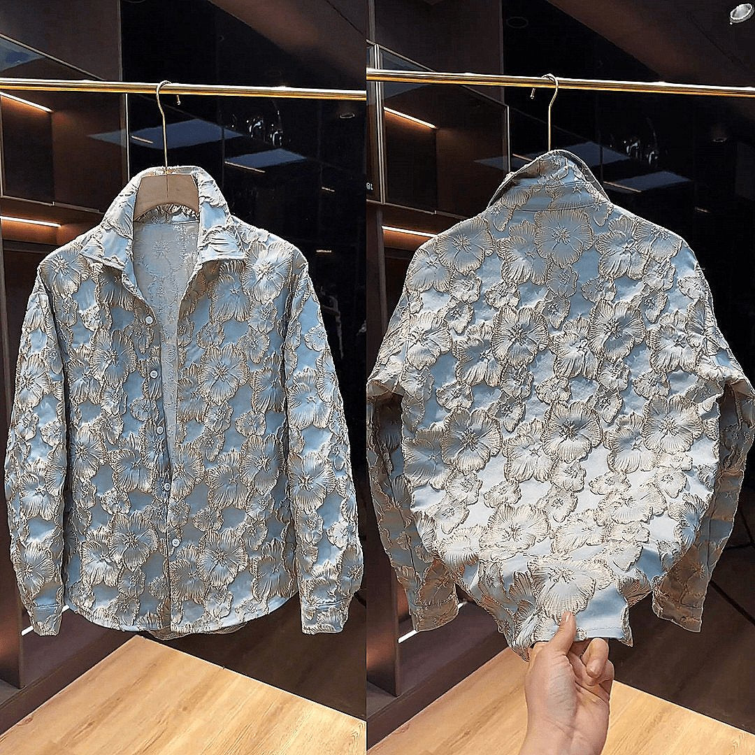 Trendy 3D Embroidered Carved Men's Shirt Jacket-VibeCloset
