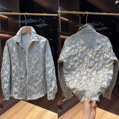 Trendy 3D Embroidered Carved Men's Shirt Jacket-VibeCloset