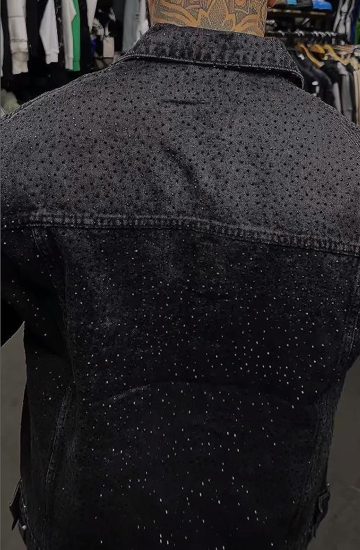 Dazzle Rhinestone Denim Jacket-VibeCloset