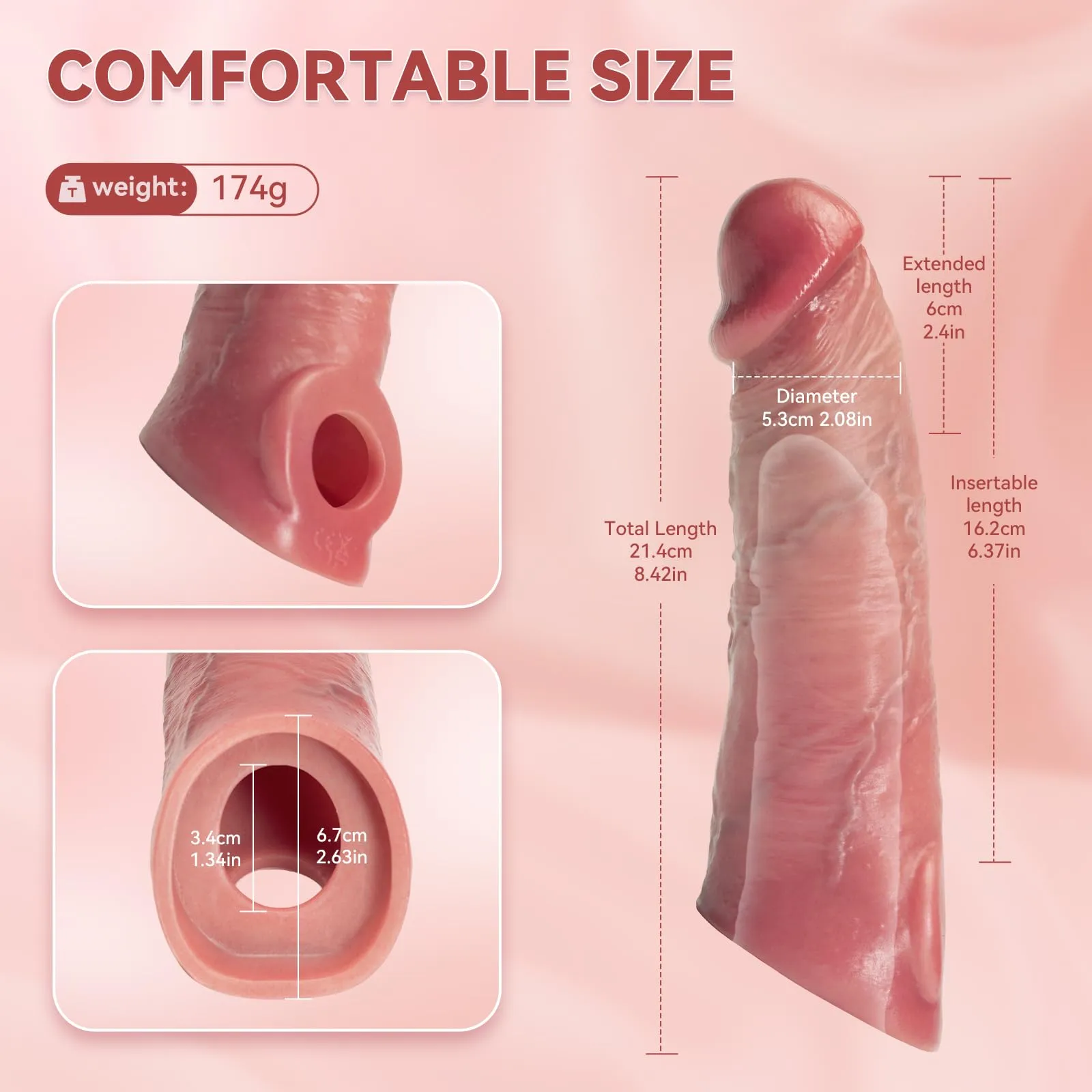 Dalton 8.42"×2.08" Realistic Soft Vibrating Penis Sleeve