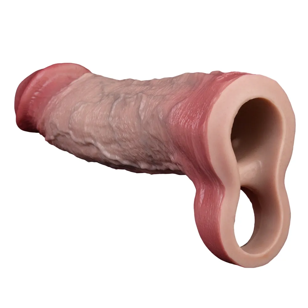 9.09"×2.24"Large Realistic Liquid Soft Silicone Penis Sleeve with 10 Vibration Modes
