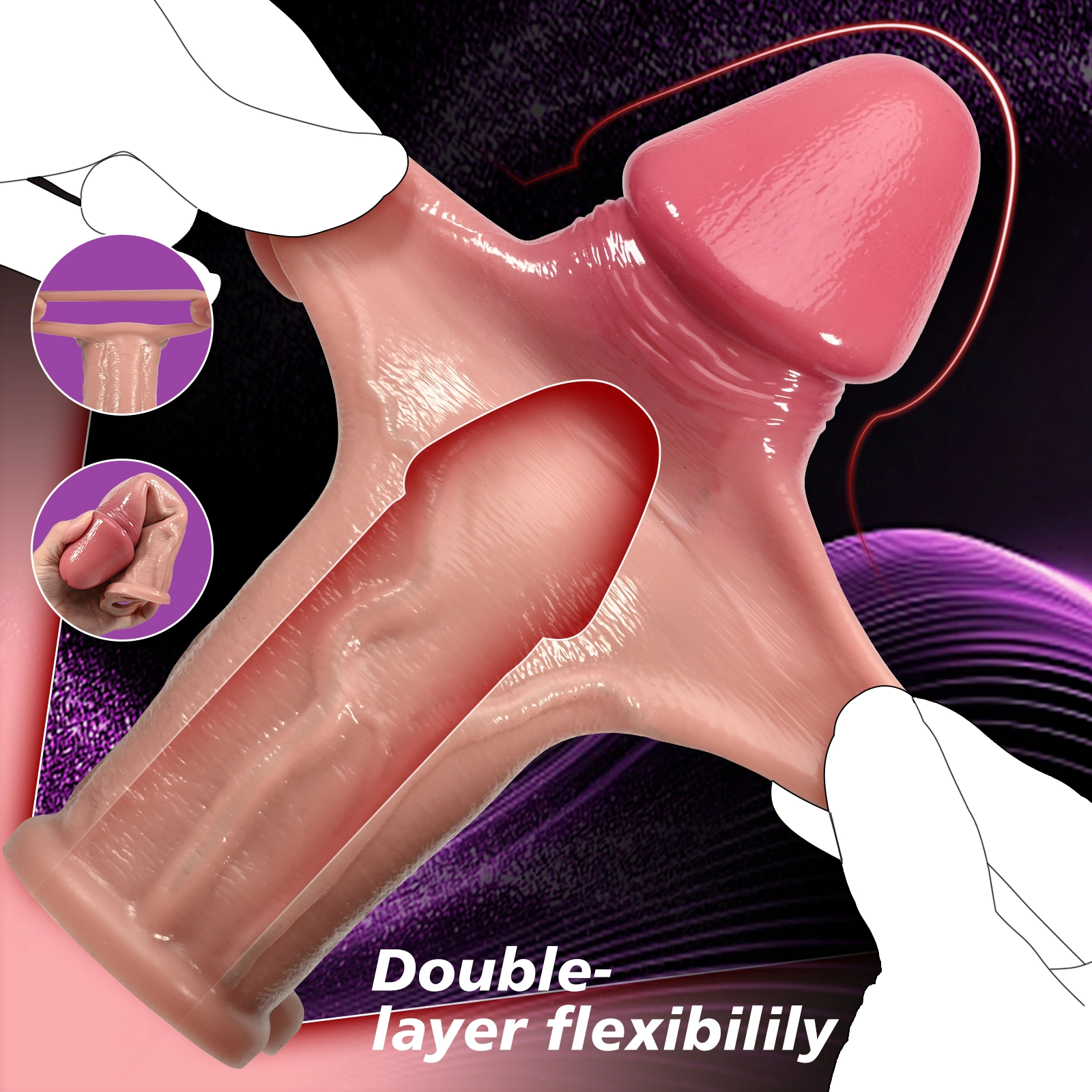 Reuben 8.9"x 2.36" Realistic Sliding Skin Big Penis Sleeve with Extension Plug