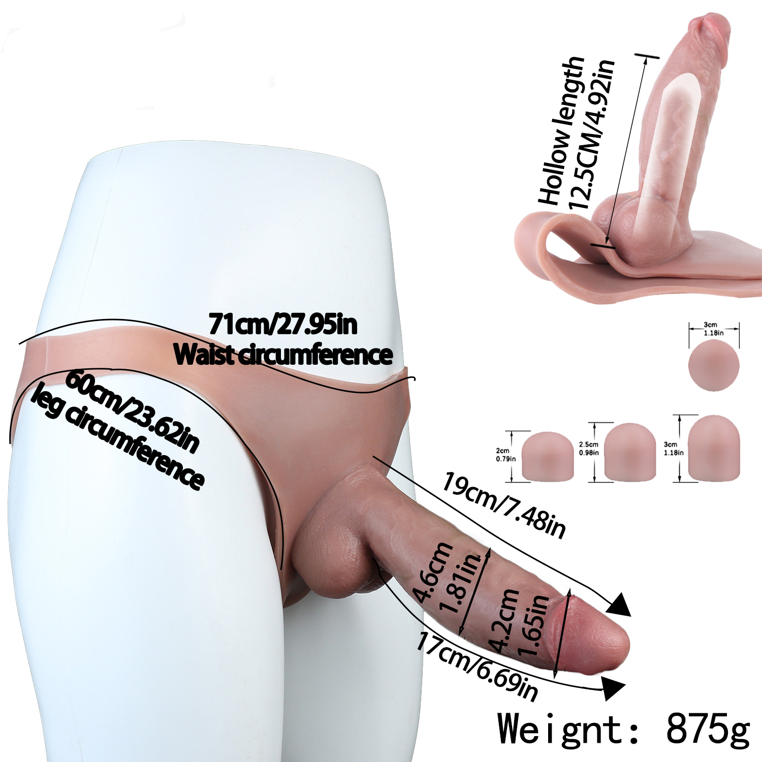 7.48" x 1.81" Wearable Hollow Thick Short Fat Dildo ED Cock Sleeve with Filler plug