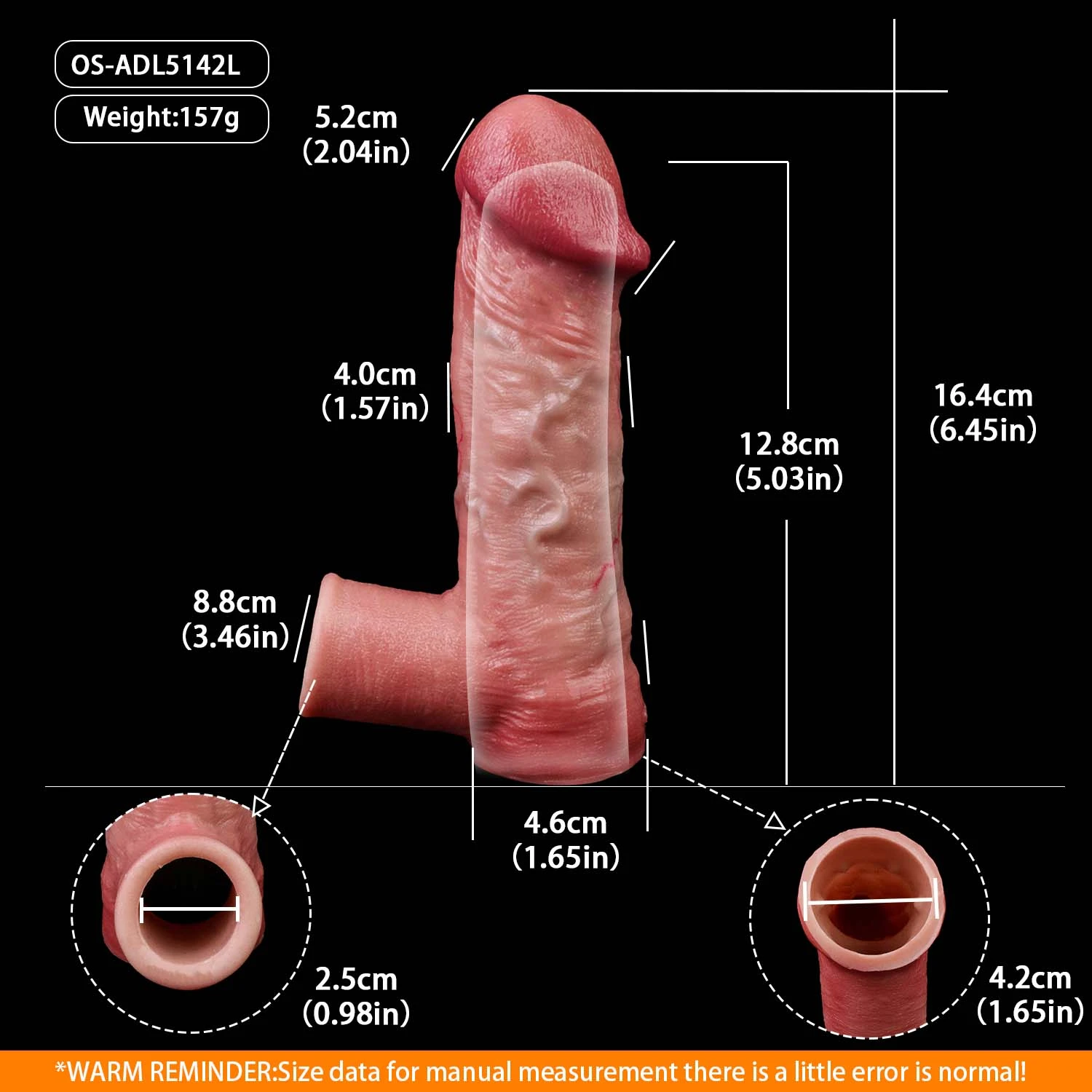 Kael 6.45"×1.57" Realistic Big Mushroom Head Penis Sleeve