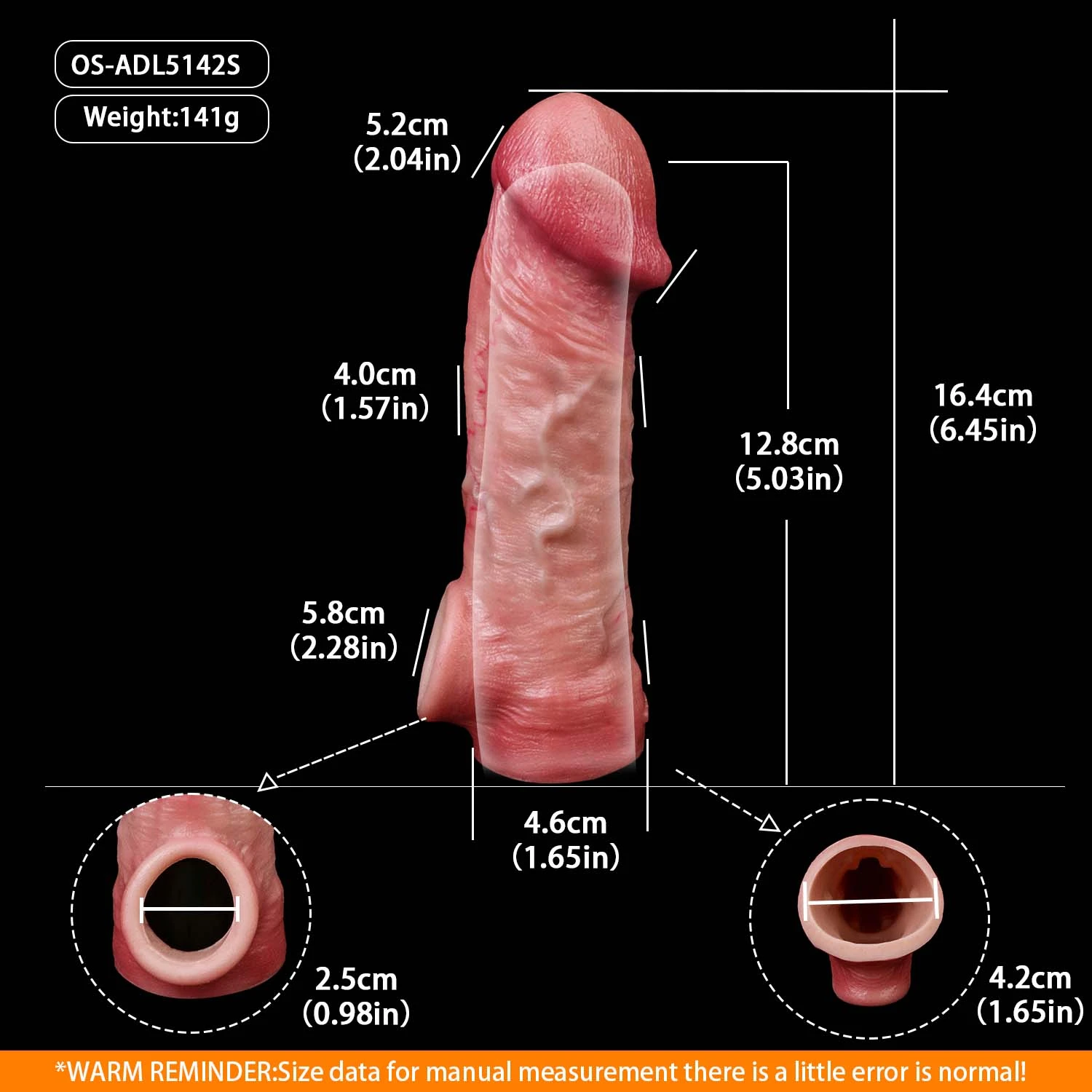 Kael 6.45"×1.57" Realistic Big Mushroom Head Penis Sleeve