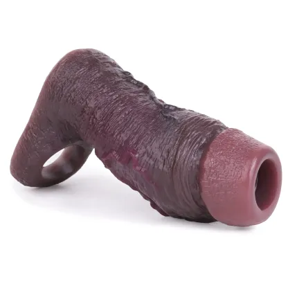 Jaelen 5.51” x 1.81” Liquid Silicone Realistic Black Penis Girth Sleeve(S,M,L)