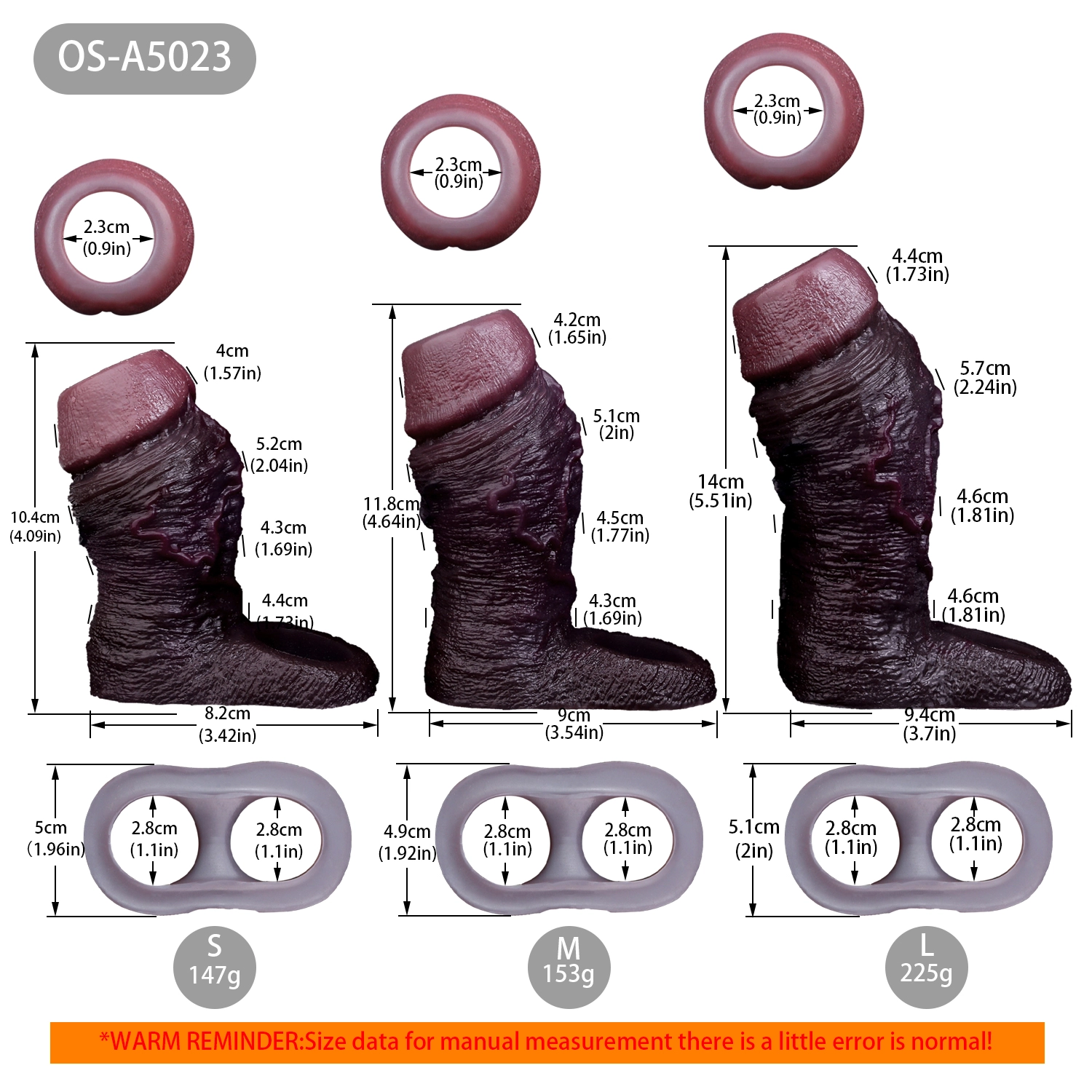 Jaelen 5.51” x 1.81” Liquid Silicone Realistic Black Penis Girth Sleeve(S,M,L)