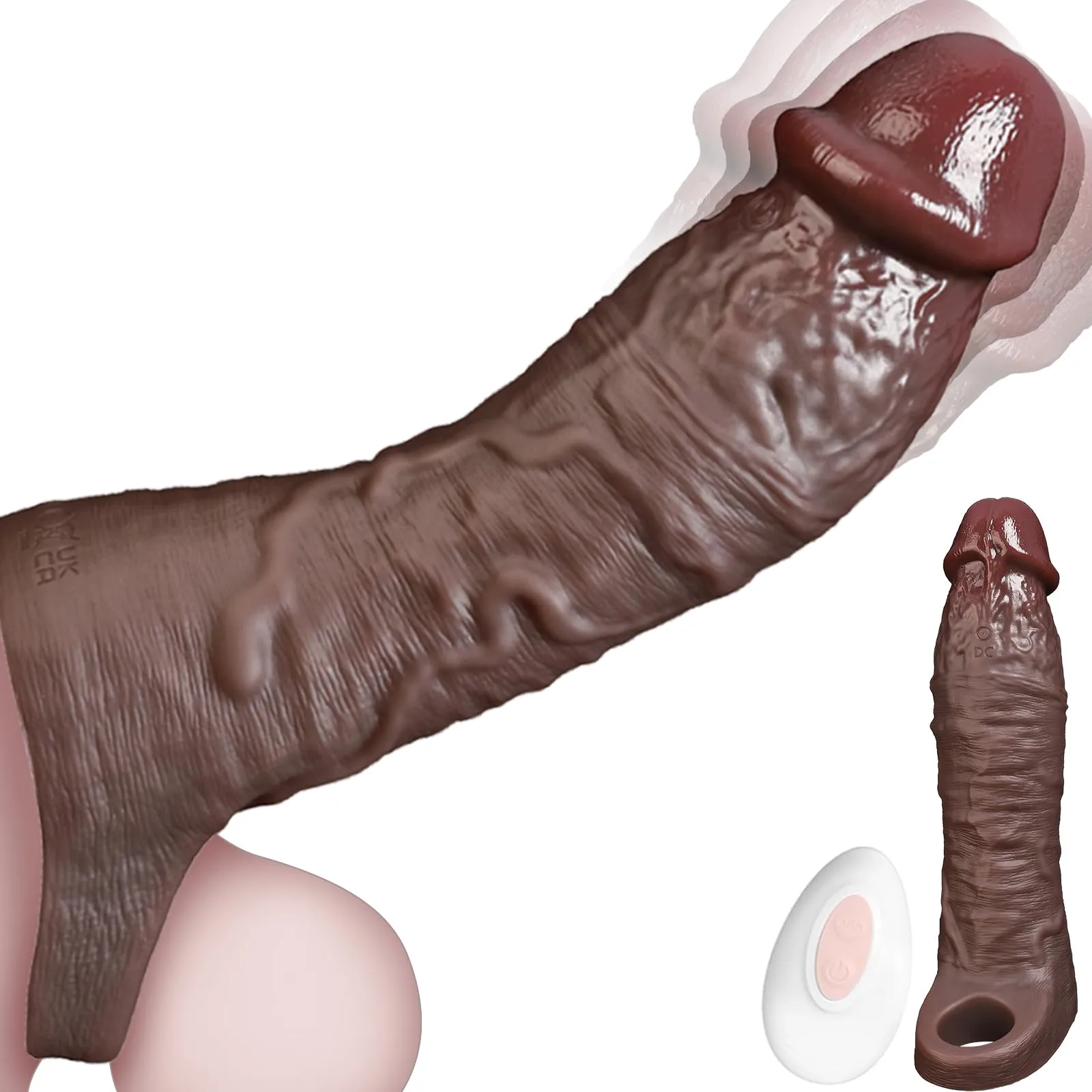 Alan 7.7” x 1.96” Vibrating Realistic Black Cock Sleeve