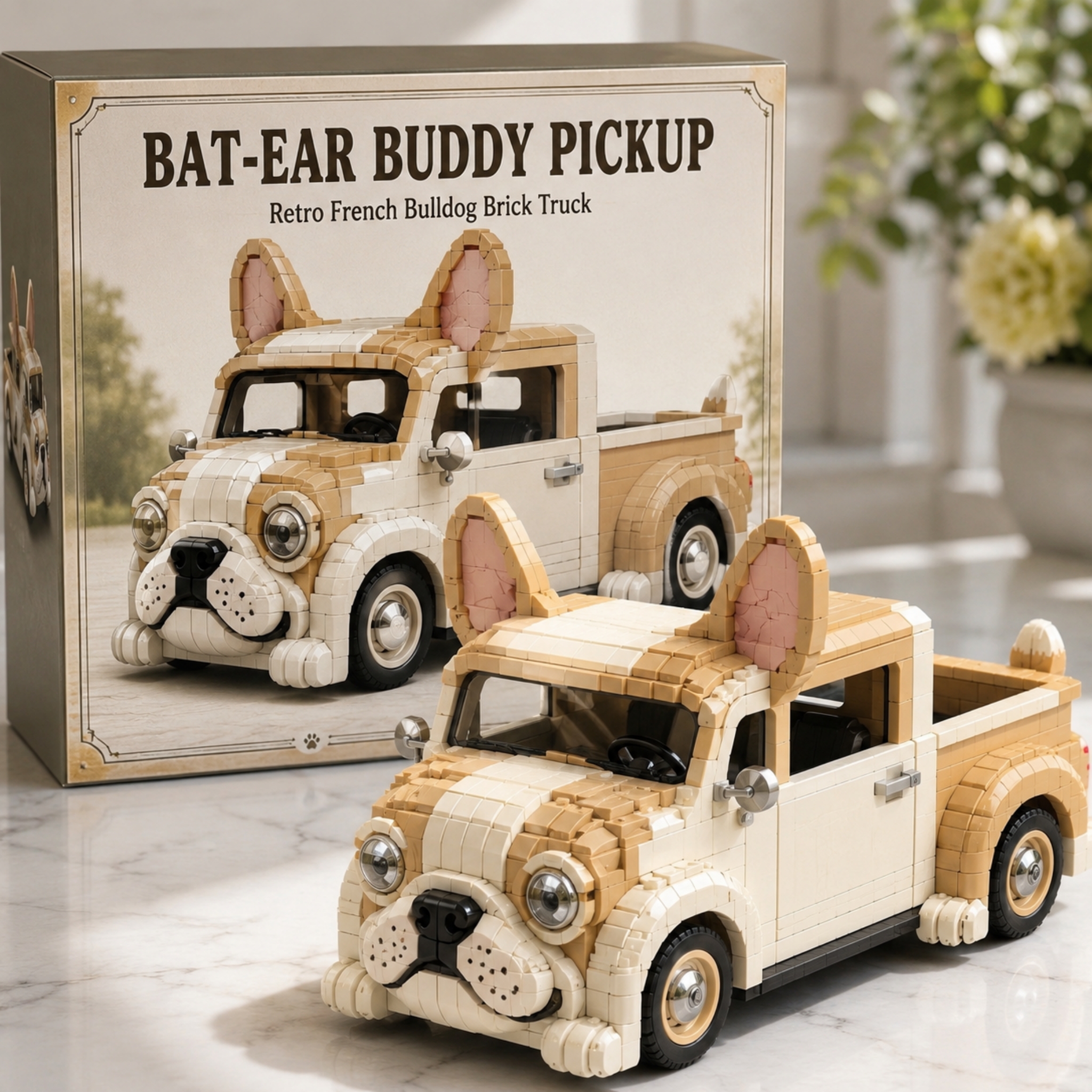 Retro French Bulldog Brick Truck