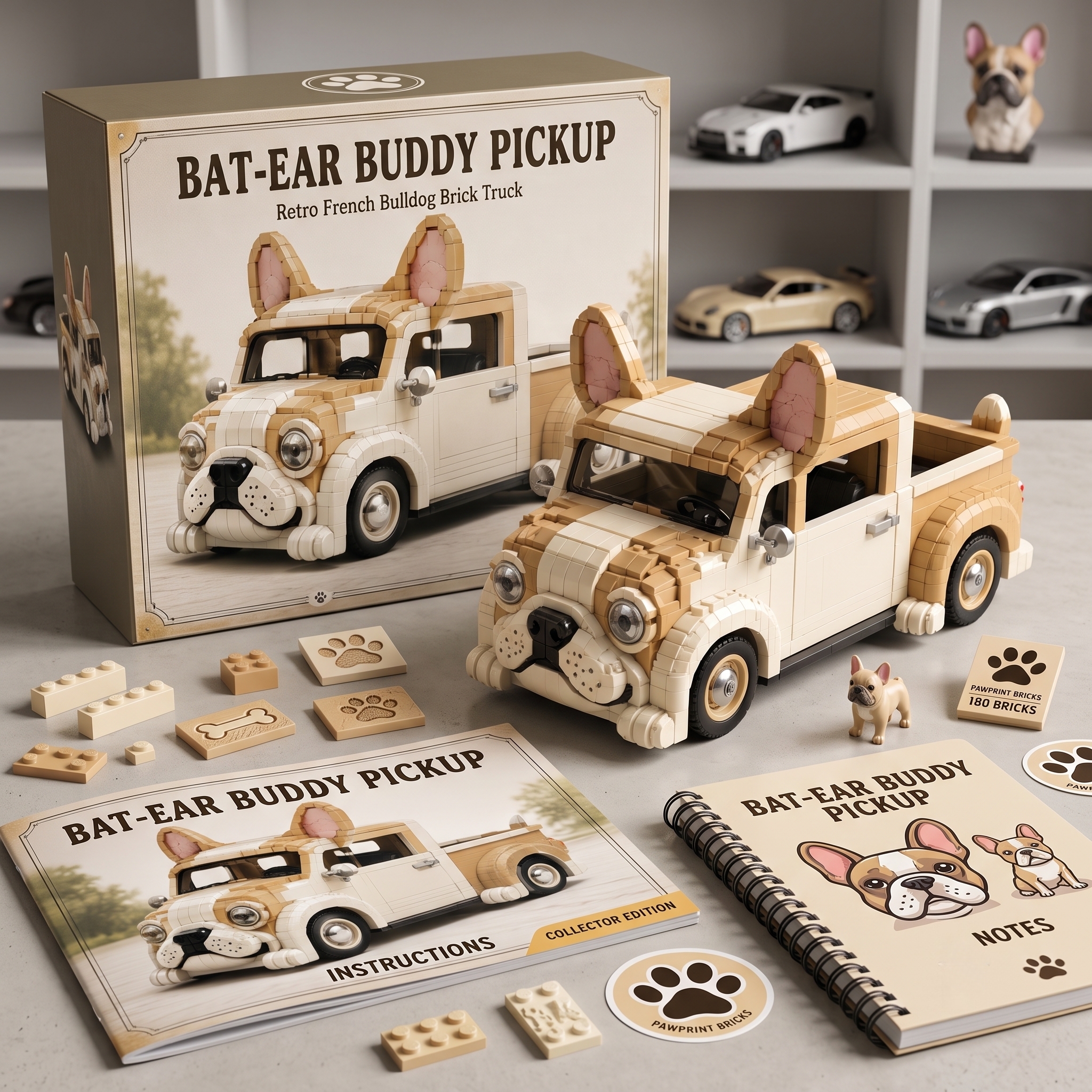 Retro French Bulldog Brick Truck
