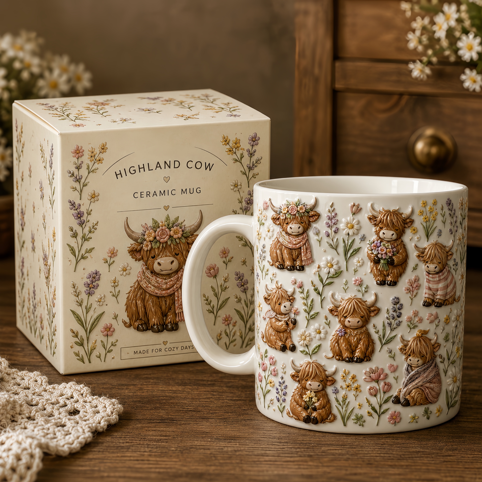 Cozy Cottagecore Highland Cow Mug