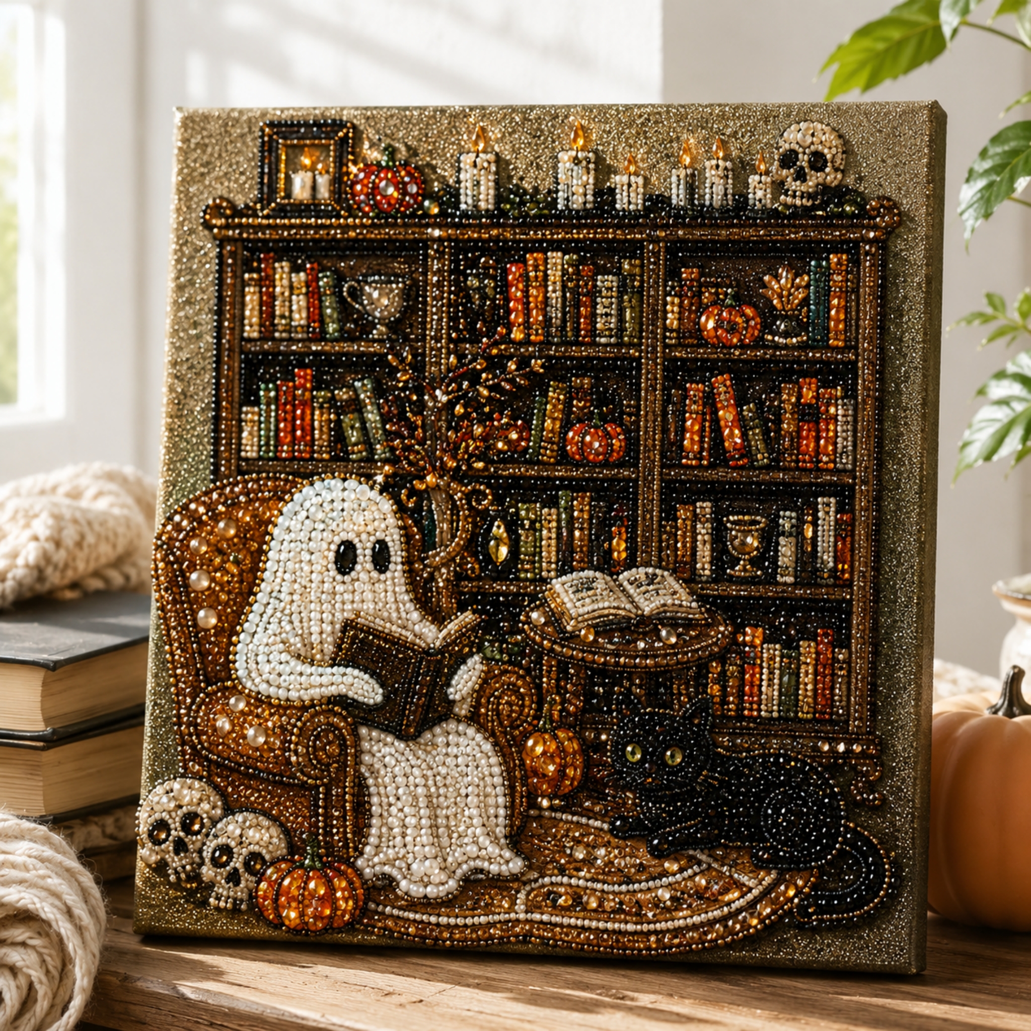👻✨ Cozy Ghost Bead Art DIY Kit – Relaxing DIY Craft to Create Vintage Halloween Artwork