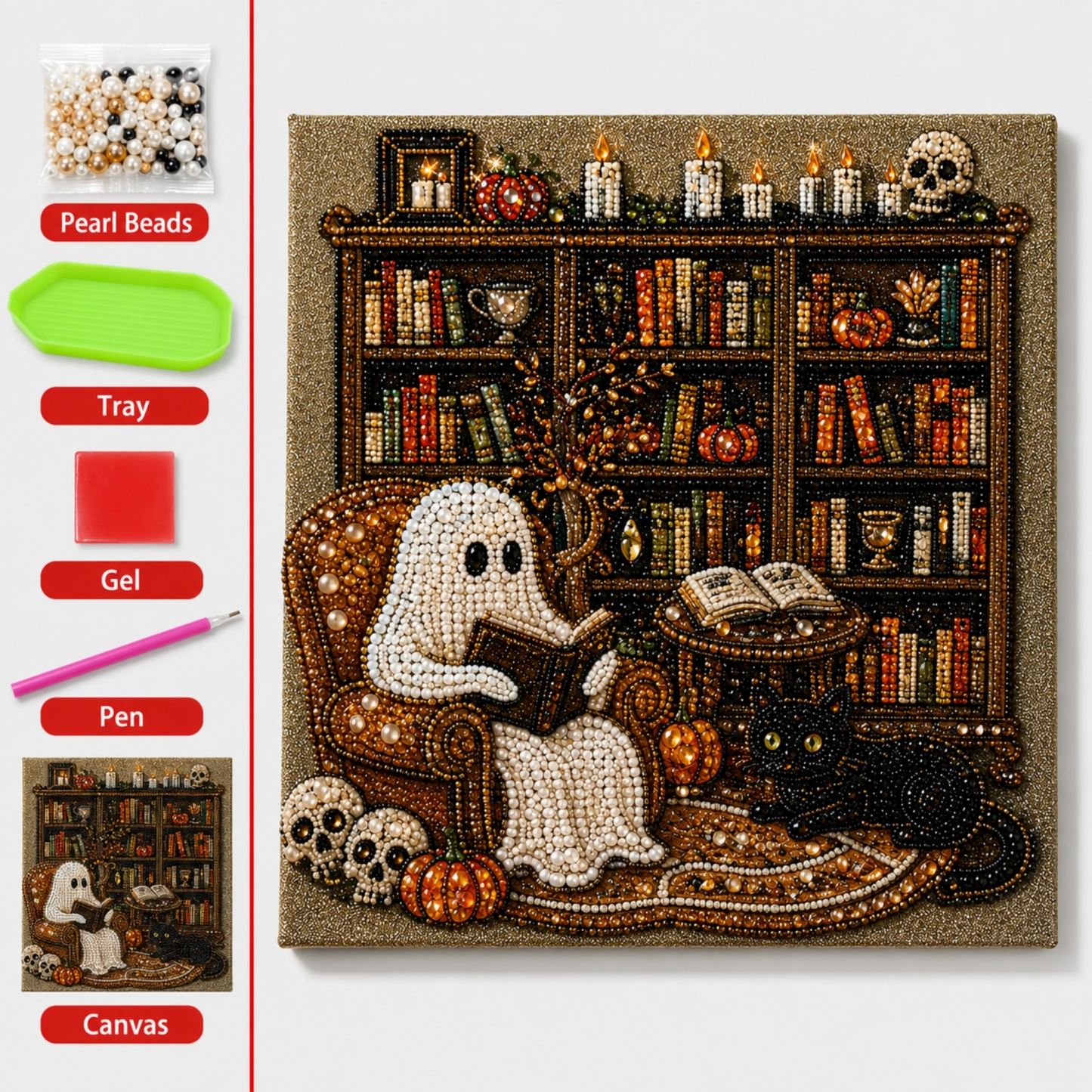 👻✨ Cozy Ghost Bead Art DIY Kit – Relaxing DIY Craft to Create Vintage Halloween Artwork