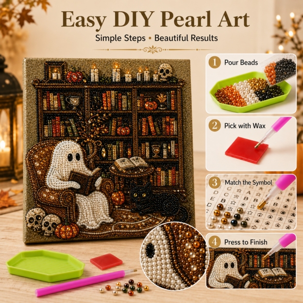 👻✨ Cozy Ghost Bead Art DIY Kit – Relaxing DIY Craft to Create Vintage Halloween Artwork