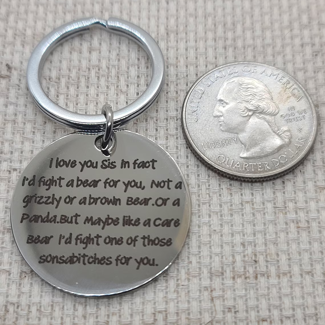 Funny Sister Keychain - I'd fight a bear for you