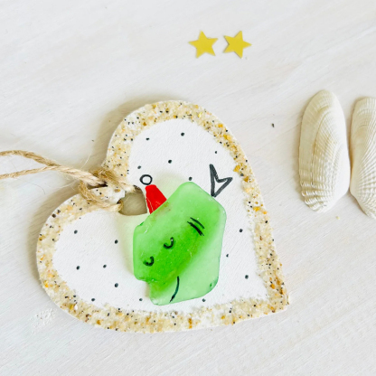 Christmas Fish Sea Glass Ornament