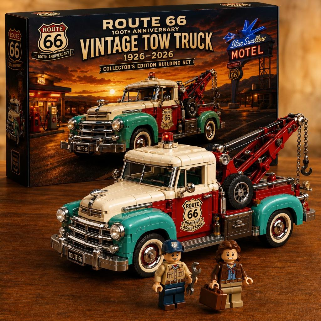 Vintage Route 66 Tow Truck Building Set