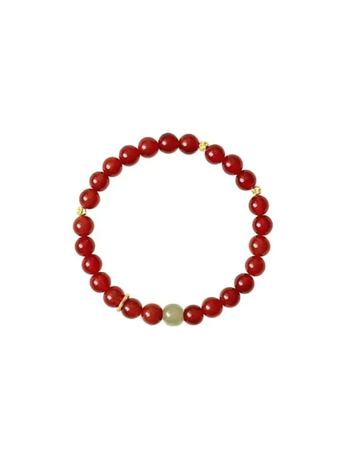 New Chinese Style Red Agate & Hetian Jade Beaded Bracelet - 16.5cm (Fits 14-15cm Wrist)