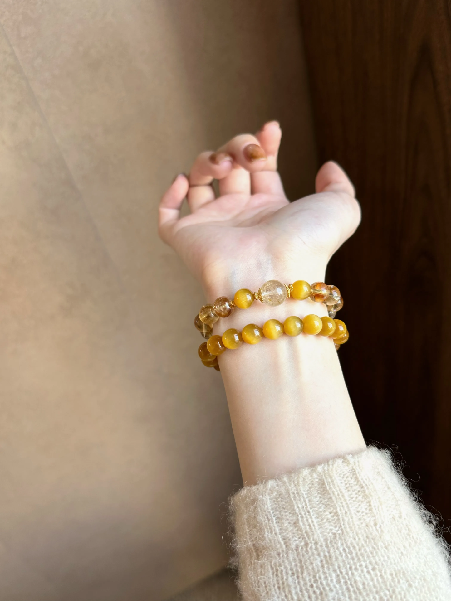 New Chinese style yellow tower crystal and golden rutilated crystal bracelet · Daily wealth bracelet · Floating light and charm