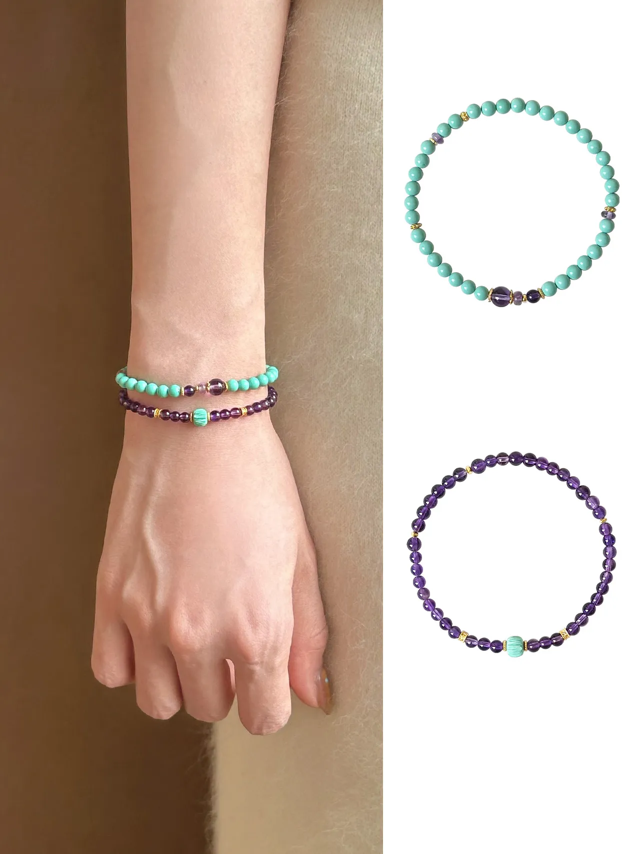 New Chinese style cultural toy amethyst turquoise bracelet · Chinese style opening bracelet · Ruoxia 16.5cm (suitable for approximately 14-15 hand sizes)