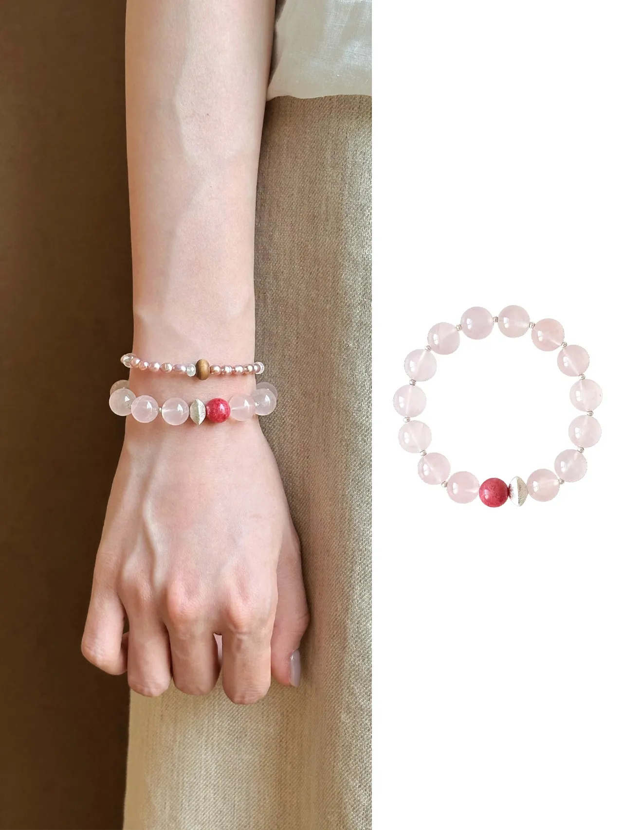 New Chinese style antique pink crystal bracelet · Rose stone peach blossom bead bracelet · 16.5cm (suitable for approximately 14-15 hand circumference), shipped within 48 hours
