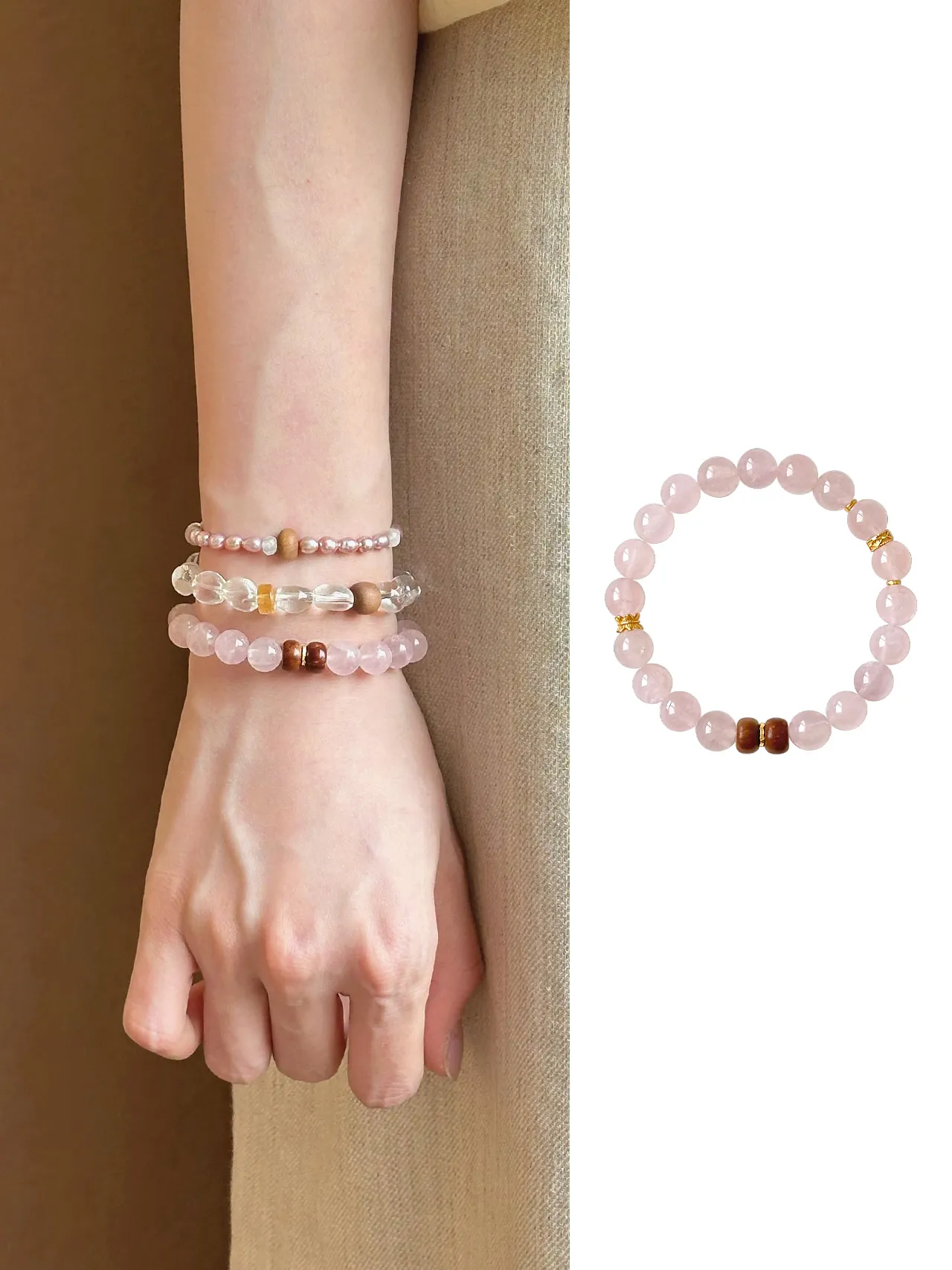 New Chinese style antique pink crystal Cook bracelet · National style popular business bracelet · 16.5cm (suitable for approximately 14-15 hand circumference)